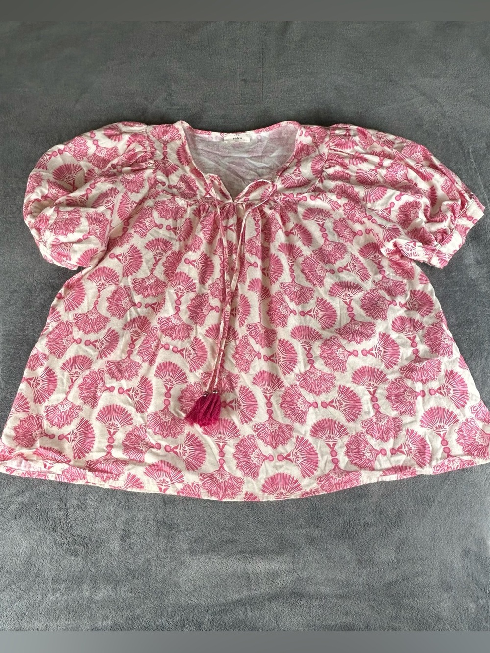 Entro Peasant Top Womens 1X Pink & White 100% Cotton Boho Bohemian Blouse EUC
